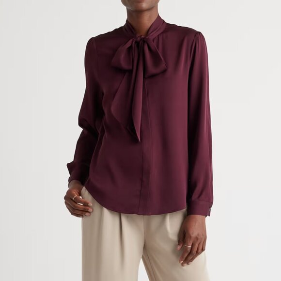 Quince Washable Stretch Silk Tie Neck Blouse - Picture 5 of 9